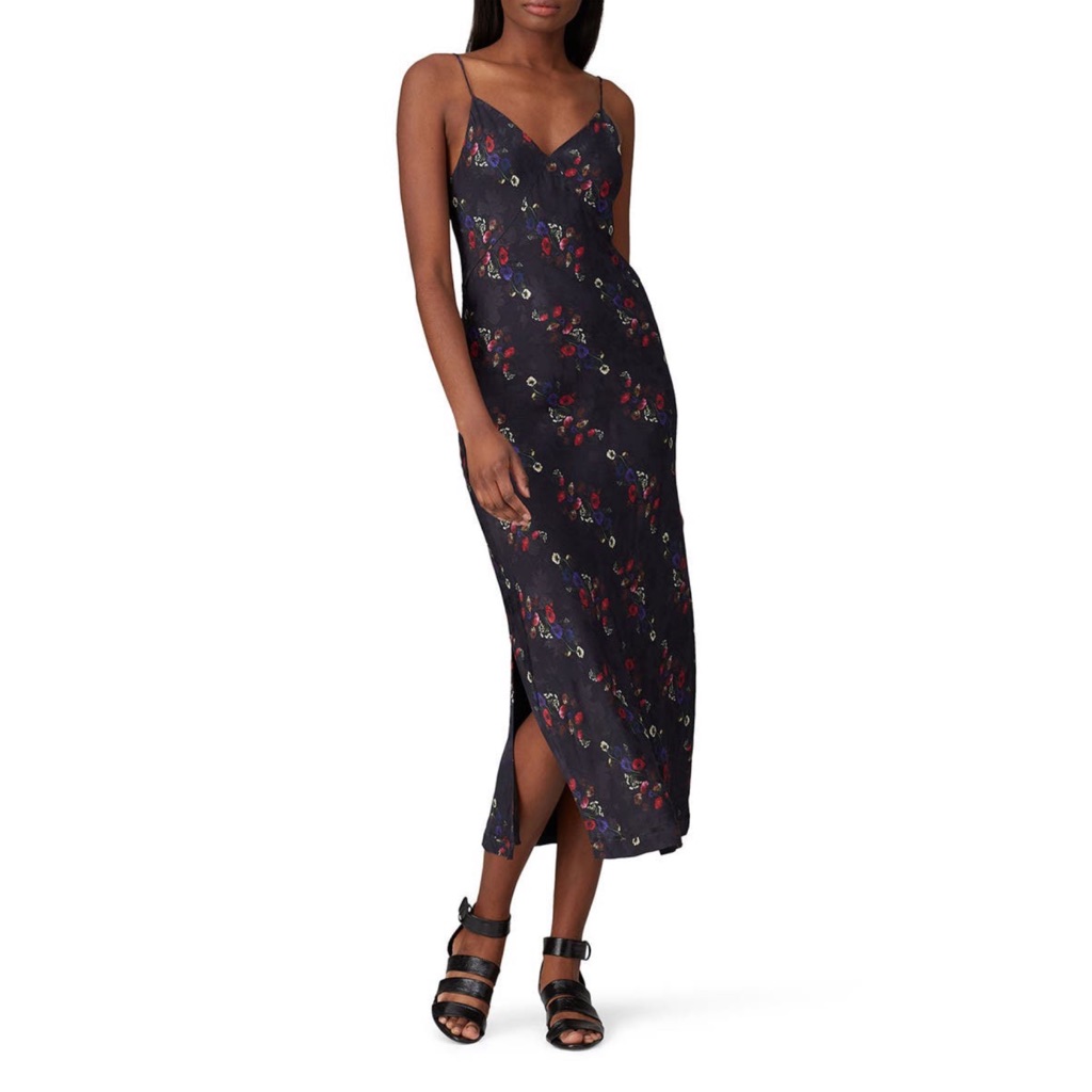 Allsaints Black Floral Slip Midi Dress